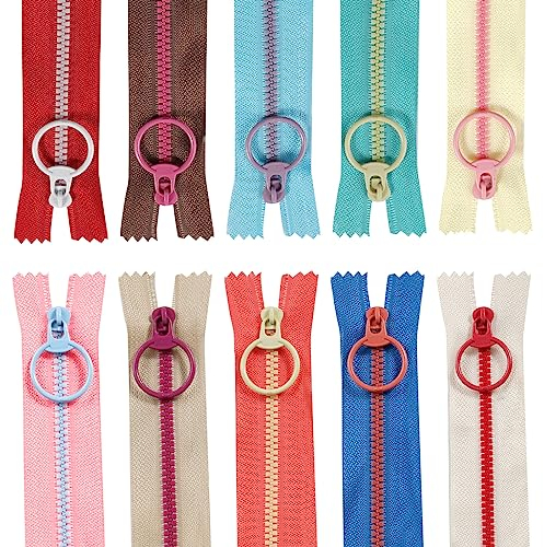 10 Stück Spiralreißverschluss mit Metallring, Harz Reißverschlüsse 30 cm, Farbige Reißverschluss, Harz Reißverschluss, Nylon Reißverschlüsse für Nähen Basteltasche Kleidung, 10 Farben