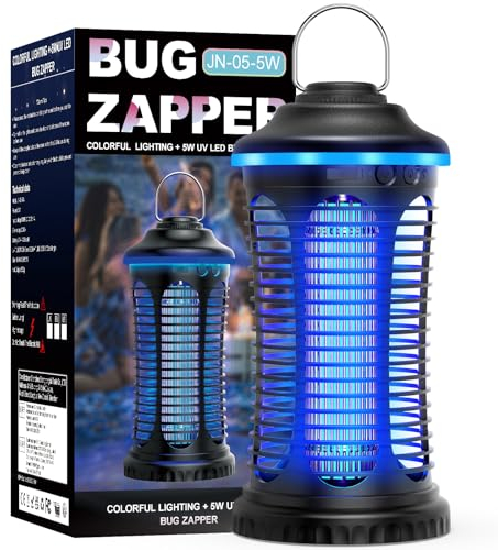Lámpara Antimosquitos Eléctrico, 4000 mAh Portátil USB Recargable Insect Killer, 2000 V Trampa para Moscas Eléctrica Trampa de Luz LED, Exterior e Interior para el Hogar, Cocina, Jardín, Camping