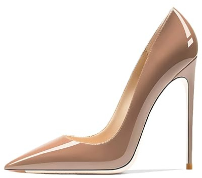 Qunvngutui Women's Pointed Toe Shallow Stiletto Heels 4.7 Inch Pumps Wedding Party Banquet Shoes Darkgoldenrod Patent Leather US8.5