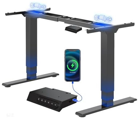 FLEXISPOT EC5 Plus Escritorio Elevable Eléctrico de Doble Motor 3 Etapas, 120kg Capacidad, Altura Regulable, Sistema Anticolisión, Memoria de Altura y Puertos USB-C/A, Estructura Mesa Elevable, Negro