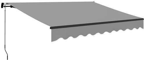 Outsunny Toldo Manual Retráctil 360x220 cm Toldo para Balcón con Manivela de Aluminio 3 Brazos y Protección UV30+ Toldo Enrollable de Exterior para Jardín Terraza Ventanas Gris