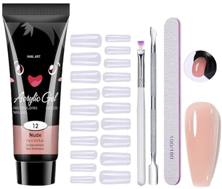 Kit per unghie in gel poligel, kit per unghie in poligel acrilico, set di estensione per ricostruzione nude, 15 ml, gel rinforzante per ispessimento per unghie, con strumento per unghie, manicure
