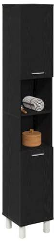 vidaXL Mobile da Bagno Rovere Nero 30 x 30 x 179 cm Legno multistrato, Scaffale bagno, armadietto compatto, design moderno, unità resistente, organizzatore pratico, soluzione immancabile