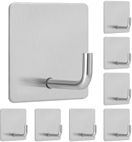vsshe Selbstklebender Haken, 8er SET Handtuchhaken ohne Bohren, Wandhaken Klebehaken Ohne Bohren aus 304 Edelstahl, Wasserdicht Haken selbstklebend Wandhaken max 6kg, für Badzimmer Küche Büro