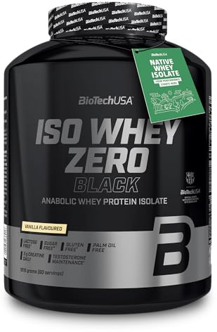 BioTechUSA Iso Whey Zero Black | with Creatine, Zinc, Vitamin B3 & Amino Acids | 90% Protein | Sugar-Free, Lactose-Free, Gluten-Free, 1816 g, Vanilla