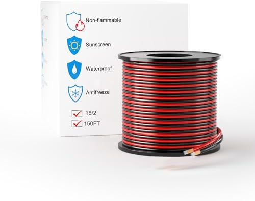 LEADTOPS Cable de Aluminio Revestido de Cobre 18 AWG 45.72M, Calibre 18 Rojo/Negro 18/2 Cable de Extensión de 12/24 V CC Para Altavoces, Tiras LED, Automóviles y Control Remoto