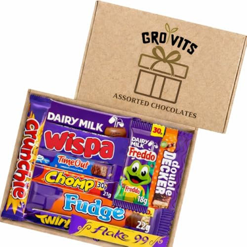 GRO VITS - Chocolate Gift Hamper Box - Mini Assorted Chocolate Bars – Letter box Friendly Sweet Treat Chocolate Gift Box Perfect for Presents, Surprises and Special Occasions, Gifting And Treats