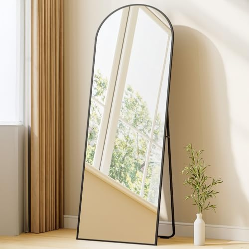 Hzuaneri Ganzkörperspiegel, 160 x 50 cm, Standspiegel mit Ständer, Ganzkörperspiegel zur Wandmontage, Hartglas, Rahmen aus Aluminiumlegierung, für Schlafzimmer, Wohnzimmer,Schwarz DM41999B