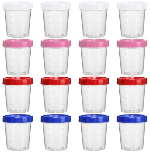 UOCAI 16 stycken små burkar med lock plast, 120 ml muggar med lock, plastmugg med skala, matförvaringsburkar miniburkar med lock för kök såser mätning yoghurt frukt