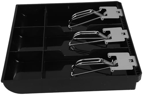 JOINPAYA Cash Register Insert Tray 24.6X24.4X3.5Cm Plastic Coin and Bill Compartments with Metal Clip for Organising Currency and Checks in Supermarkets and Bakeries