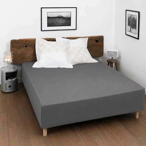 Home Linge Passion Spannbettlaken, 100% Baumwolle, 57 Fäden/cm², Größe 140 x 190 cm, dunkelgrau, Spannhöhe 25 cm, dicht gewebt, weich, atmungsaktiv, waschbar