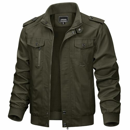 KEFITEVD Men's Jackets Bomber Military Cargo Coat Smart Casual Jacket Stand Collar Cotton Outerwear with Multi Pockets