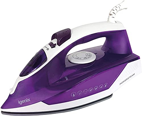 Igenix IG3122 PowerSteam Vertical Steam Iron, Ceramic Non-Stick Soleplate, 250 ml Water Tank Capacity, 2200 W, Purple/White