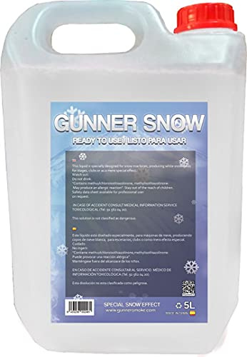Gunner Smoke Líquido para Máquina de Nieve, 5 Litros, Máxima Eficiencia, Ecológico, Seguro, Sin Restos, Ideal para Eventos, Fiestas, Decoraciones Navideñas