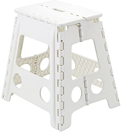 Large Folding Plastic Anti-Slip One Step Stool, Perfect For Kitchen, Bathroom, Toilet, Caravan For Children, Kids, Adult, Folds Flat with Carry Handle for Easy Storage and Transport (White)