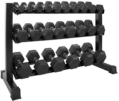Kompakthantel-Ständer-Set mit 12 Paar Hex Hanteln, 1-15 kg, und Ablage | Großes Kompakthantel Set mit Ablage für Krafttraining und Fitness