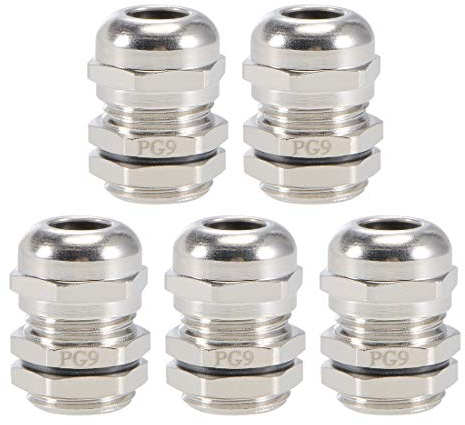 sourcing map PG9 Presse-étoupe 4mm-8mm Fil Trou Imperméable Metal Joint Réglable Contre-écrou avec Rondelle 5Pcs