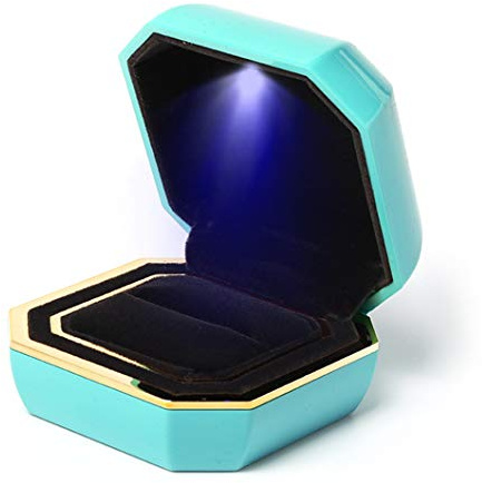 Rolin Roly Ringschachtel Mit LED-Licht Ring Box Schmuck Geschenkbox Achteckige Ringbox Led Ehering Jewelry Ring Box für Proposal Engagement Hochzeits (Blue octagonal ring box)
