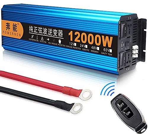 ZWJABYY Transformador De Corriente 3000W 4500W 6000W 8000W 12000W Inversor Onda Pura DC 12V 24V A AC 220V con EU Toma Y Puertos USB Y LCD,para RV Truck Car.,24V-12000W
