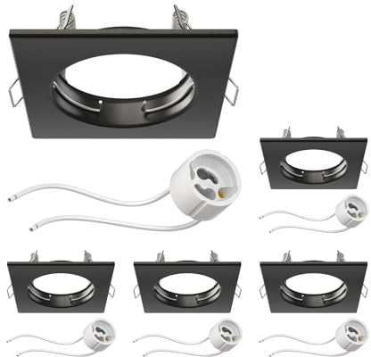 ledscom.de 5x cadre d'encastrement pour plafond RIR cadre d'encastrement noir mat carré (LED/Halogène/GU10/MR16/PAR16/50mm) incl. douille GU10