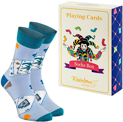 Rainbow Socks – Sockenkartenstock – 1 Paar, Helle Farben - Geschenksocken Für Einen Liebhaber Von Kartenspielen: Poker, Bridge, Patience, Magiker, Der Kartentricks Macht - Größe 41-46