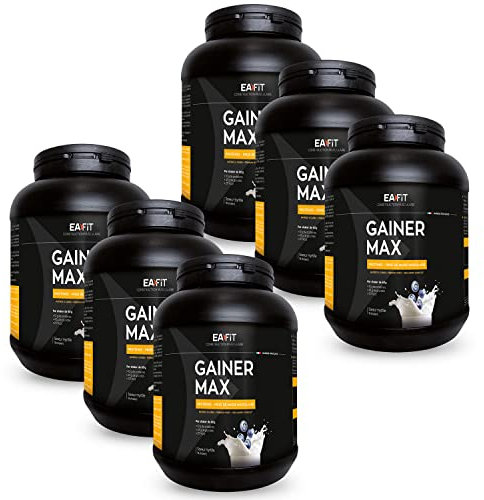 EAFIT GAINER MAX 1,1kg - Myrtille - FORMAT ECO 6 POTS 6,6kg - Protéine musculation - Whey + œuf - Prise de masse musculaire - Apport calorique -Vitamines Minéraux -108 portions - Certifié anti-dopage