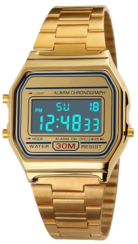 FAMKIT Montre Digitale Étanche Homme Femme - Rétro Acier Inoxydable,Montre Sport Élégante pour Affaires, Loisirs, Natation et Tous Les Jours
