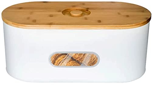 ABGRC Cuisine Boîte à Pain en métal, boîte à Pain avec Couvercle de Planche à découper en Bois, récipient de Stockage de Pain créatif avec fenêtre Transparente Décor
