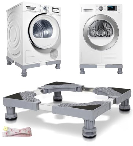 Tubiaz Base de Machine à Laver, Réglable Support de Machine à Laver, Base de Réfrigérateur Sèche-linge, 4 Pied Solides, multifonctionnelle socle réglable 41-65cm