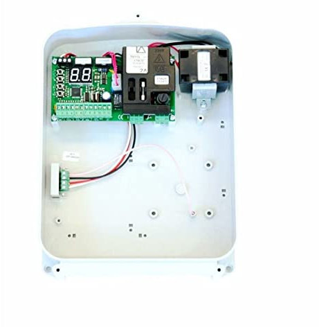 Centrale di comando T011S 230Vac 433,92MHz per cancelli scorrevoli, porte basculanti e barriere stradali con modulo radio, trasformatore, carter e scatola di protezione - Tecno Automazione KITSR5T