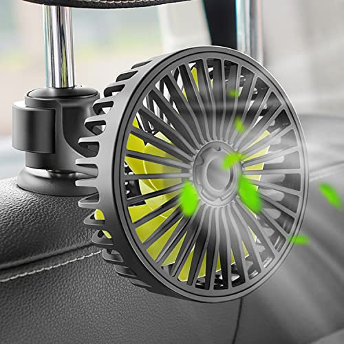 Qidoe Ventola per auto per sedile posteriore, ventola per poggiatesta del sedile posteriore dell'auto alimentata tramite USB, 3 velocità e ventola di raffreddamento rotante a 360 gradi, per furgoni