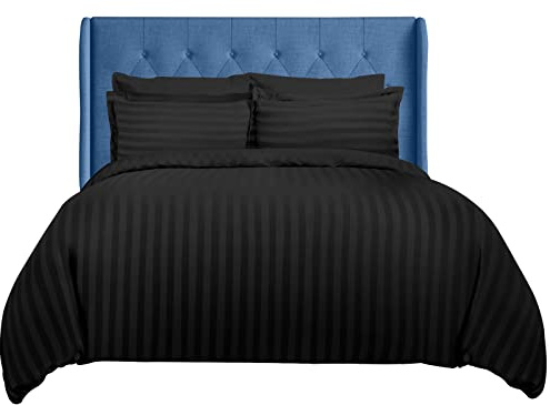 Sunshine Comforts king Size Bedding Set - 3PC Hypoallergenic Satin Stripes Microfiber Quilt king Size Duvet Cover with Pillow Cases - Breathable & Anti-Wrinkle kingsize Duvet Cover Set (Black)
