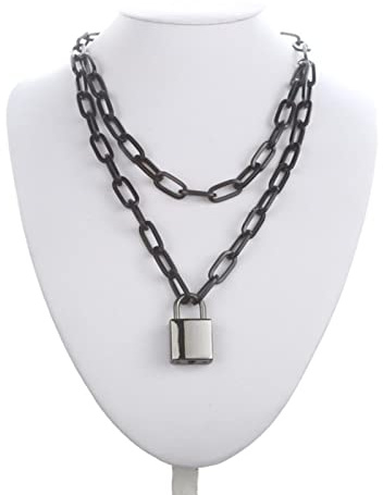 CABULE Black chain necklace square lock necklace women men padlock chains hip hop goth jewelry fashion accessories gifts