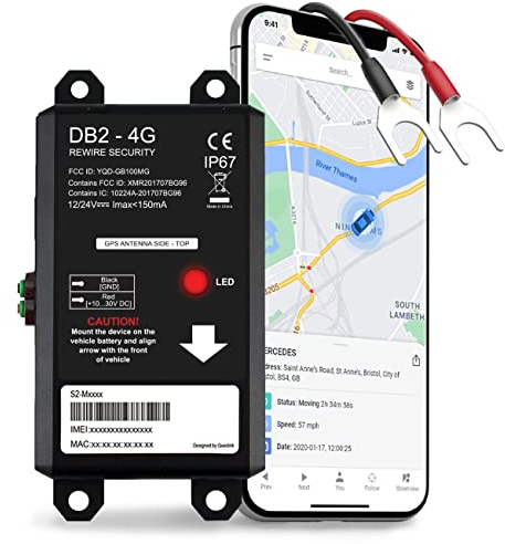 REWIRE SECURITY DB2 4G GPS Vehicle Tracker - Hard-Wired Tracking Device, 24/7 Accurate Real-Time Location Monitoring for Car, Motorbike, Motorhome | Easy to Install, Low-Cost Monthly Subscription