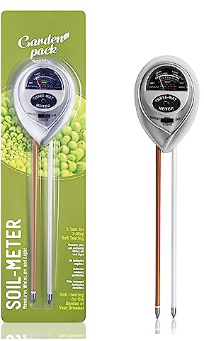 Garden Pack 3-in-1 Pflanzenfeuchtigkeitsmessgerät pH - Feuchtigkeit - Lichttester - Indoor & Outdoor Pflanzenboden-Test-Kit - Keine Batterien erforderlich