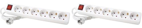 Kopp 120913004 Steckdosenleiste 6-Fach mit beleuchtetem Schalter arktis-weiß, Zuleitung 1,4m (Packung mit 2)