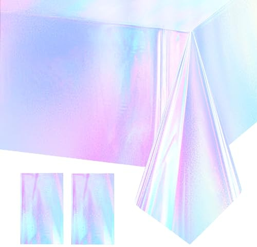 2 Schillernde Kunststoff-Tischdecken, Bunt Party Glänzende Geburtstag Tischdecke Wasserdicht Plastik Holografische Folie Schillernde Weihnachten Party-Dekoration, 137*274cm
