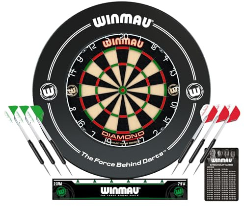 WINMAU Diamond Plus Steeldartscheibe Surround-Set - Professionelles Dartzubehör - Enthält Diamond Plus Dartscheibe, Dart Surround, 2 Sätze von Präzision Steeldart Und Mehr