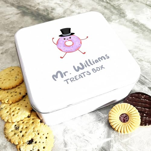Square Funny Mr Husband Doughnut Personalised Treat Tin Personalised Gift | Custom Gift | Personalized Tin | Cake, Biscuit & Treat Tins | Gift For Her | Gift For Him