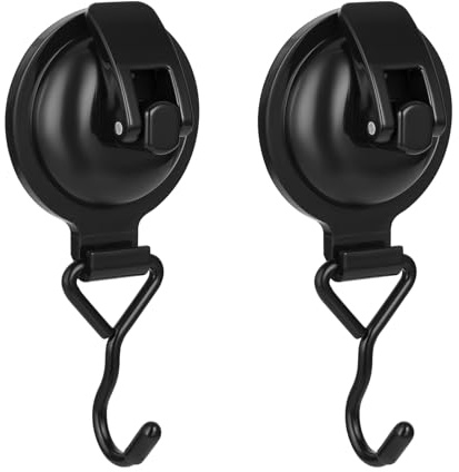 Khdrvok Heavy Duty Vacuum Wreath Cup Adhesive Hook,Hanging 13 lbs Robe Towel Hooks, Super Suction for Kitchen， Bathroom and Restroom (Shiny Black, 2Pack)