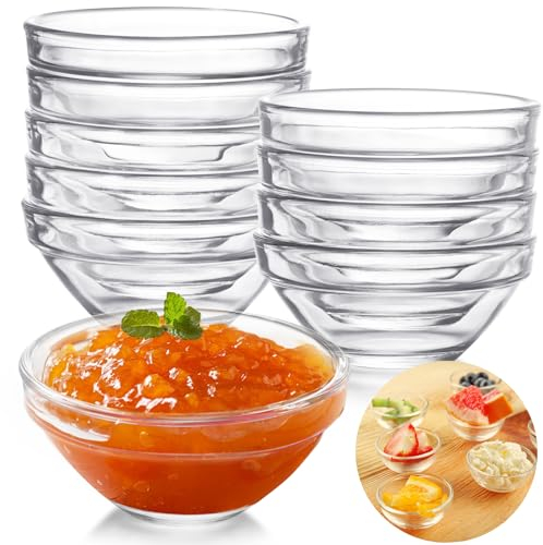 Mispudin 10 Piezas Cuencos Aperitivos, 7.5 cm Mini Cuencos para Salsas, Platos para Aperitivos, Cuencos de Cristal para Aperitivos Adecuado para Salsas Postres Snacks Frutas Sushi