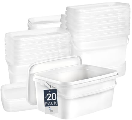 BenBow Rechteckiger Eimer mit Deckel 20x 5l weiß - lebensmittelecht, stapelbare Kunststoffbox mit Henkel - luftdicht, auslaufsicher, geruchsneutral, ideal für Haushalt und Gewerbe - leer