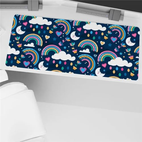 Gaming Mauspad XXL Mond Wolken Mousepad Groß 600x300x3mm Verlängertes Großes Schreibtischauflage mit rutschfeste Basis und genähte Kante für PC, Laptop