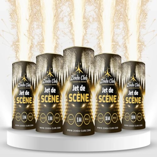 ZENDA CLUB | Set di 5 getti di scena argentati (1 metro/30 secondi) - Altezza effetto 1M - Senza Trigger - Venduto da 5 multipli - Ideale per matrimoni, anniversari, eventi - Categoria F1