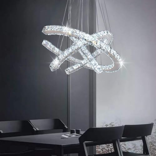 Finktonglan Moderna lampadari di cristallo 3C Anelli Led Lampada a sospensione regolabile soffitto apparecchio di illuminazione per il soggiorno Bianco fresco