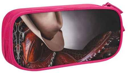 NBSNGSLS Pferdesattel mit Cowboyhut, Wilddruck, Federmäppchen, stilvolles Federmäppchen – Organisieren Sie Ihre Schreibwaren mit Eleganz, rose, Einheitsgröße, Kinderrucksack