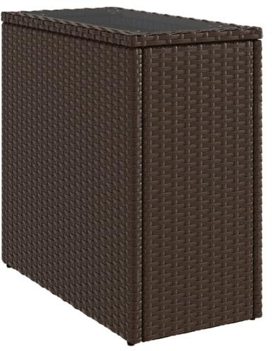 vidaXL Garden Side Table with Glass Top Brown 58x27.5x55 cm Poly Rattan