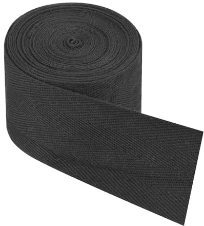 PATIKIL Cotton Twill Tape 2 Inch 5 Yards Cotton Ribbon Bias Binding Tape Herringbone Webbing Trim for Sewing Gift Wrapping Craft DIY Black