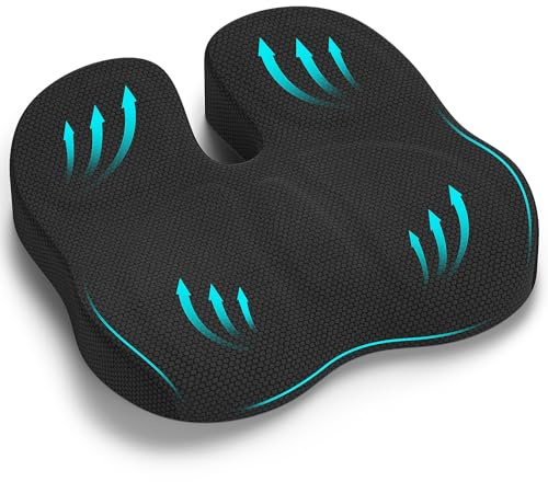 Juspota Cojin Silla Oficina, Cojin Ortopedico para Coxis y Lumbar, Cojín de Asiento Ergonómico de Espuma con Memoria, Cojin Coxis Alivio del Dolor Cojin Silla para Coche Ruedas Gaming - Negro