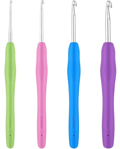 XYTAHDM 4Pcs Aiguilles à Crochet Set, 2 mm Ensemble de Crochet à Tricoter avec Poignées Ergonomiques en Caoutchouc à Prise Souple, kits de Crochet pour Adultes Débutants